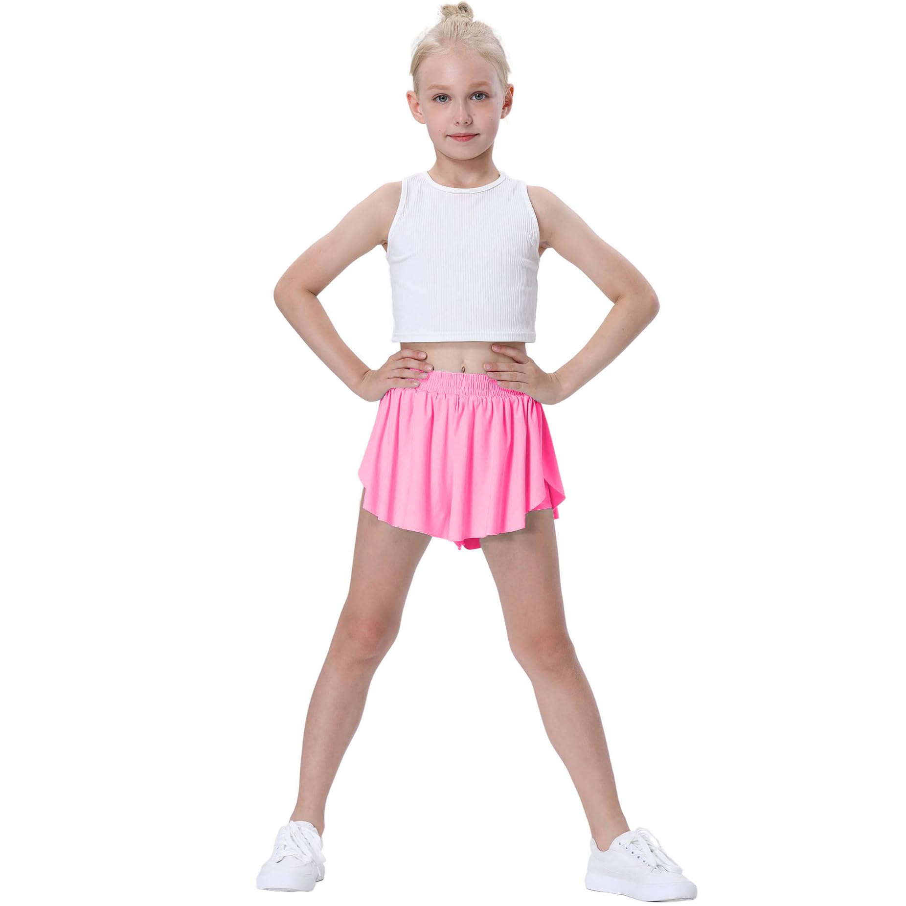 3 Pack Soft Girls Butterfly Shorts 7-16 Comfortable 2-in-1 Kids Flowy Shorts for Running, Dance, Sports