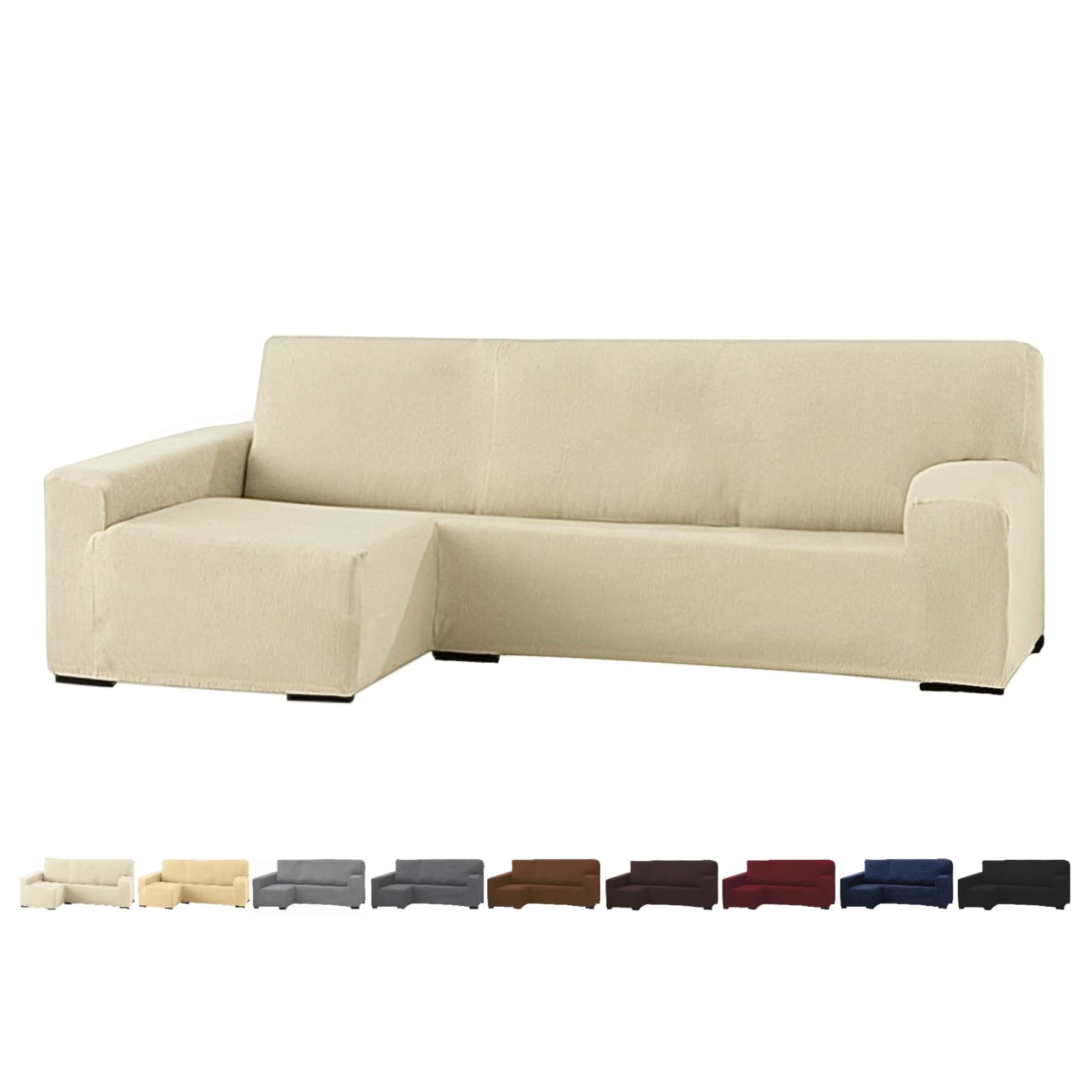 GFD Textiles - Funda Sofá Chaise Longue Elástica - Funda Protectora en Forma de L - Cubre Sofá Ajustable Lavable para Salón con Brazo Izquierdo - Renueva & Protege - Color Beige