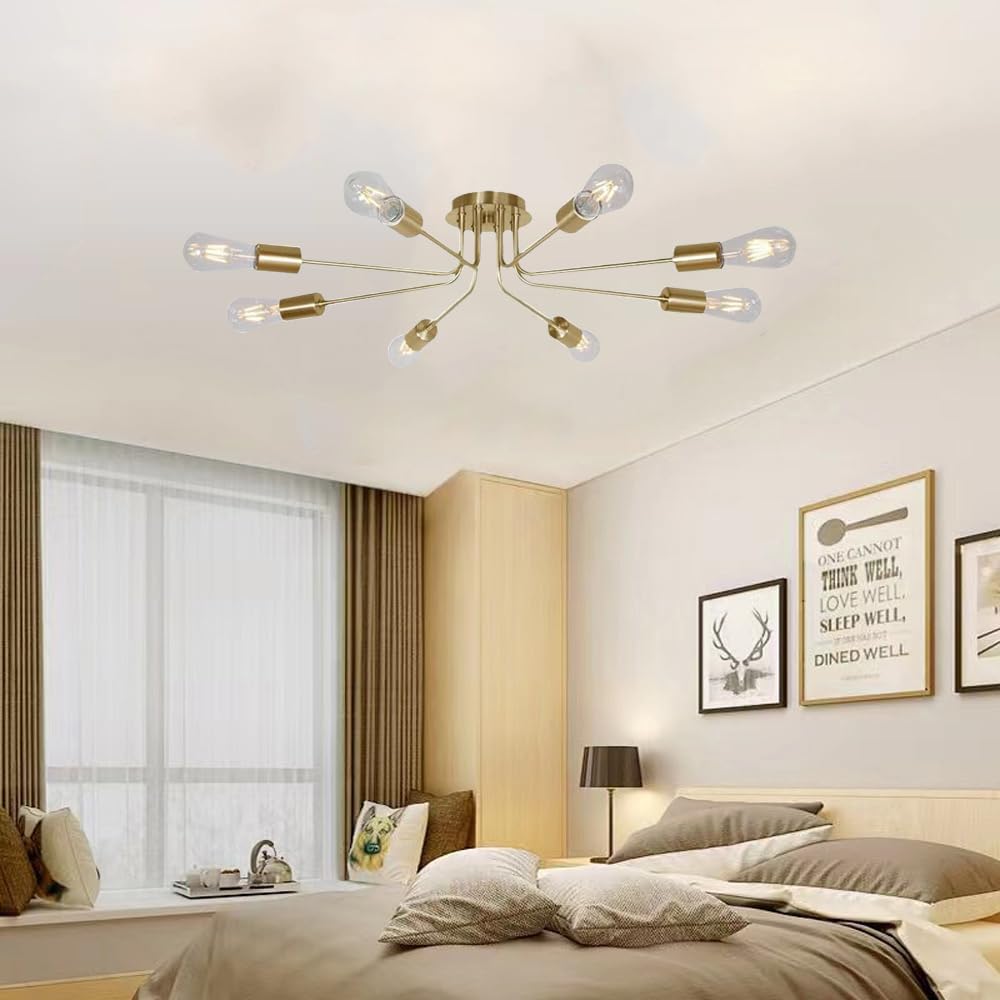 Mengjay Chandelier Ceiling Light, Modern Chandelier, E27 Base Industrial Ceiling Pendant Light for Bedroom Living Room Kitchen Farmhouse Art Exhibition Hall (Gold, 8xFlaming) — image 1