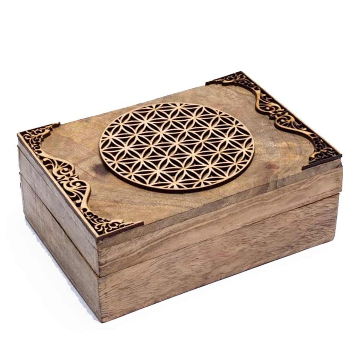 Porte-tarot en bois de mangue Fleur de Vie pour cartes de divination