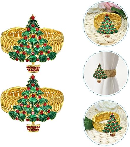 Miniatura 8 de HOMSFOU 2 alzapaños de cortina de Navidad con hebilla de árbol de Navidad con diamantes de imitación de metal para cortinas de Navidad, lazos de