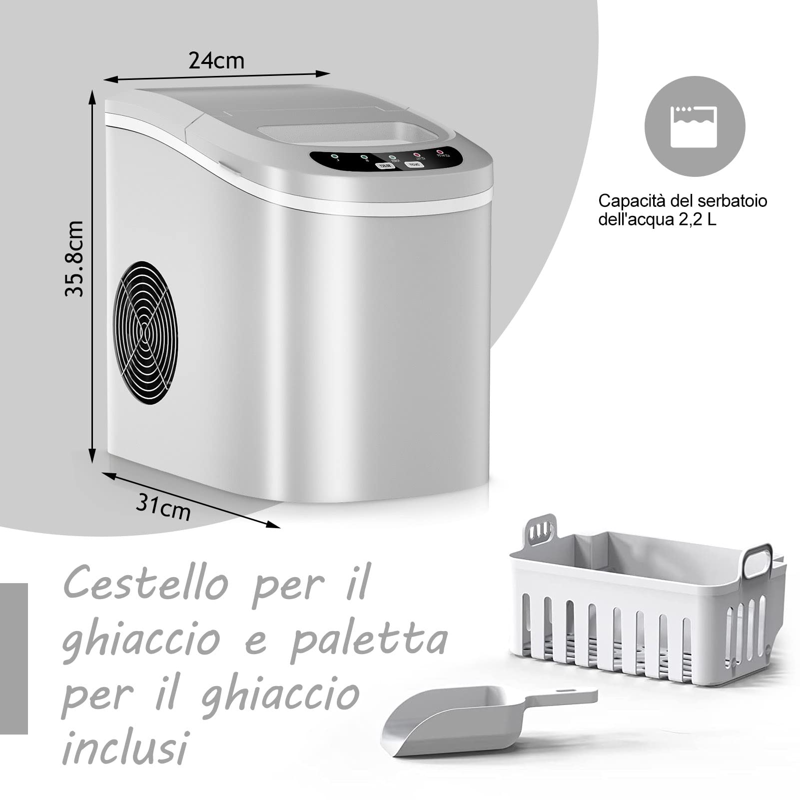 Macchina Del Ghiaccio WIE - 12 Kg/24h, Autopulente, Cubetti In 6 Min, Silenziosa, Per Casa E Bar - Foto 9