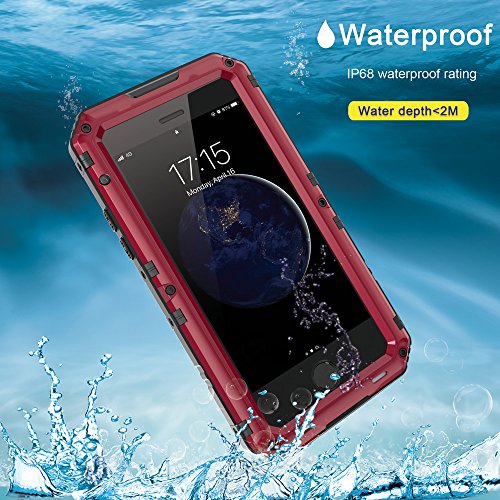 Seacosmo Iphone 6/6S Case, Military Grade Ip68 Waterproof Dustproof Shockproof Full Body Sealed Underwater Case With Built-In Screen Protector Heavy Duty Metal Rugged Case For Iphone 6/6S, Red #TOP1