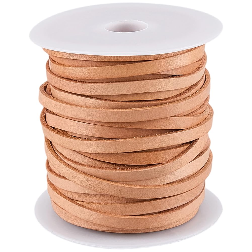 20 Yard (Ca. (91) cm) 5mm Flaches Echtleder Kordelband Flechtband Garn Rindslederschnur Spitze Kordel Seil Für Halsketten Armbänder Schmuckherstellung Bastelarbeiten Wickelarbeiten