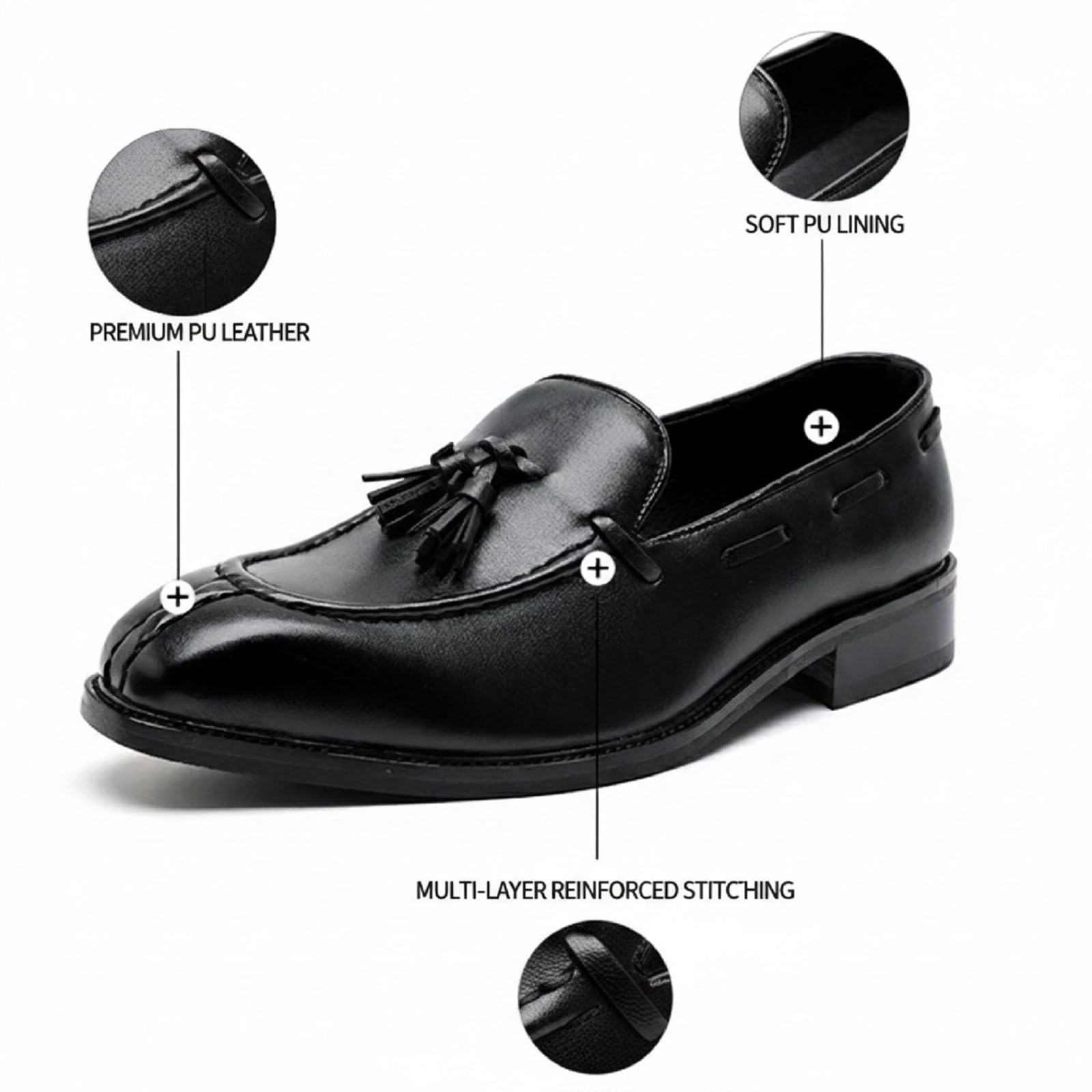 Mocassini da Uomo con Nappine in Pelle PU Senza Lacci Scarpe da Cerimonia Classici Mocassini Eleganti per Lavoro E Occasioni Formali