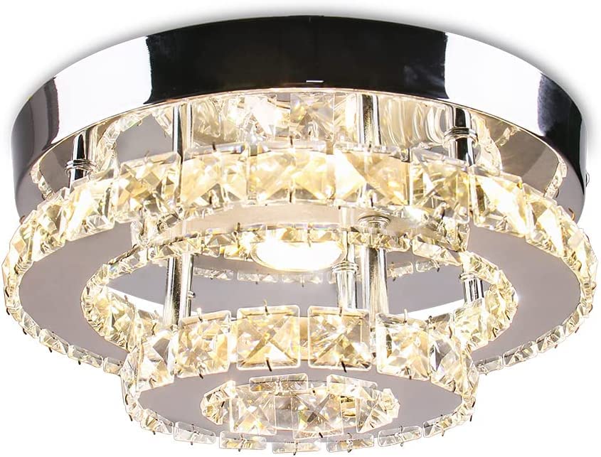 10Inch 2LayerRound White Crystal Chandelier for Living Room Modern Ceiling Light for Hall Dining Room Led Fixtures Hanging Ring Gl8