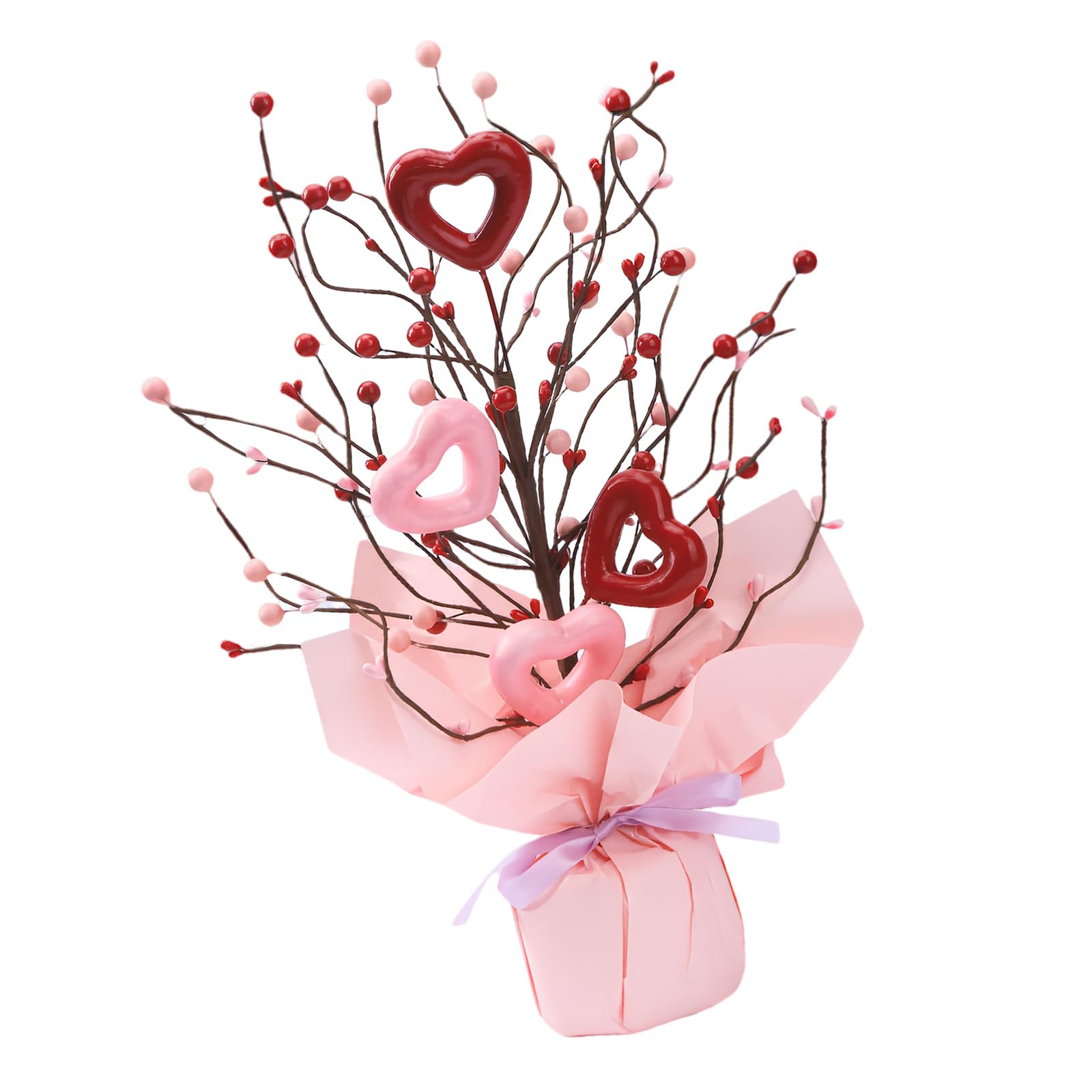 Jazuaiao B Artificial Flower Ouquet Attractive Flowers Heart Erries Plant Desk Ornament For Valentines Day Present Styling Artificial Flower Arrangement