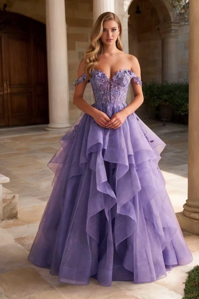Tulle Prom Dress 2026 Off Shoulder Ball Gown A-Line Laces Applique Formal Evening Party Gowns for Women - Image 5