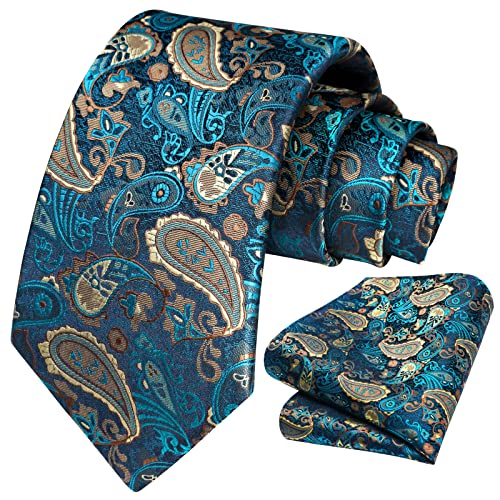 HISDERN Conjunto de corbata y bolsillo con pañuelo de boda floral Paisley para hombre