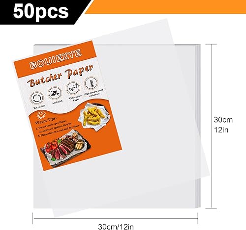 Miniatura 2 de 50 hojas de papel de carnicero desechables de carnicero blanco de 12 x 12 pulgadas, hoja de carne cuadrada precortada, papel de carnicero sin cera,