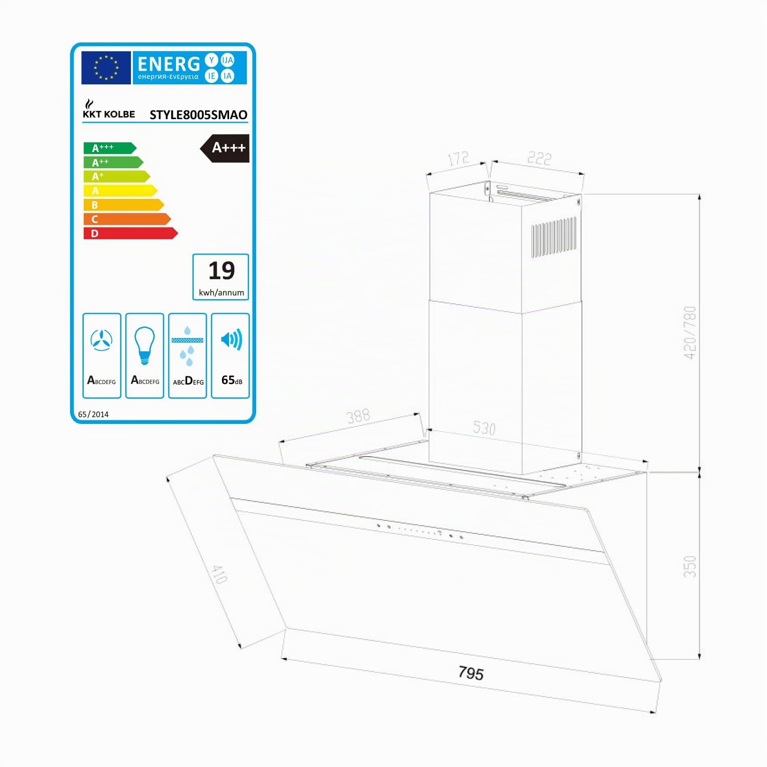 Hotte aspirante cuisine 80 cm | Inclinées | acier inoxydable | verre noir | WiFi | arrête automatiquement | éclairage LED RVB | Opération tactile | STYLE8005SMAO