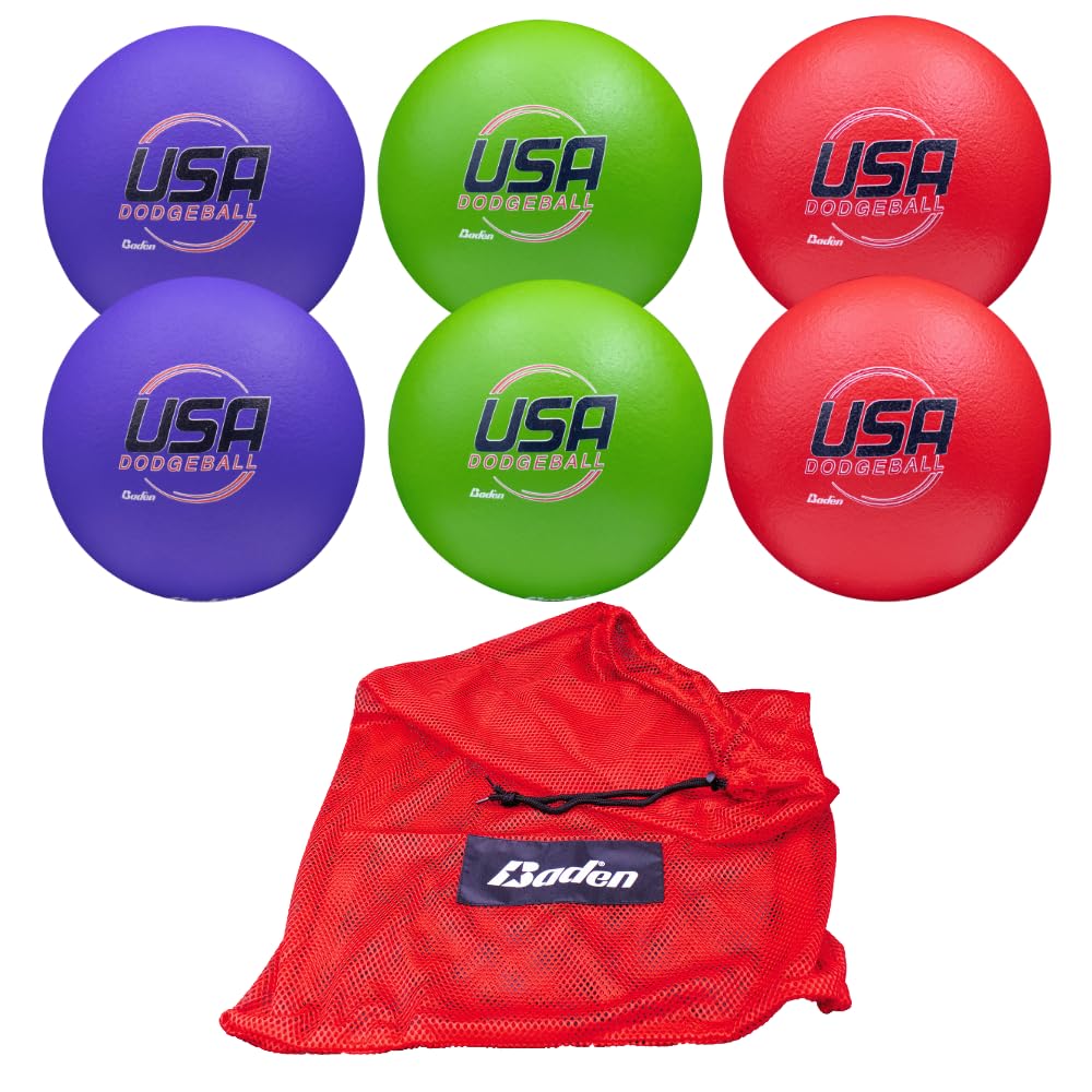 Baden | 7 inch Foam Dodgeball | Official Ball of USA Dodgeball | Durable Non-Sting Coated Surface for Grip and Ball Spin | Single or 6-Pack Options (6, Multi Color)