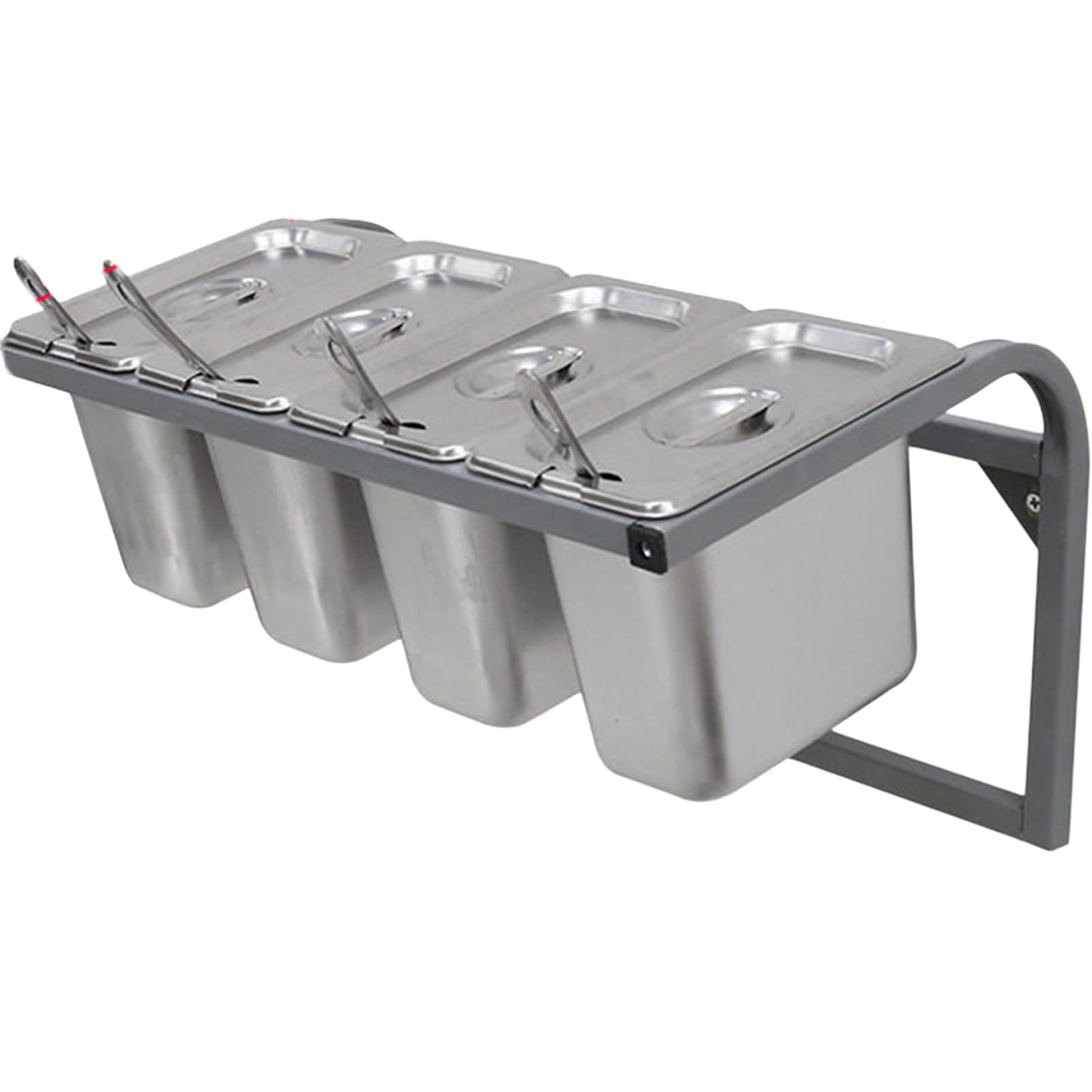 Estante de especias de acero inoxidable montado en la pared con cuchara, organizador de cocina comercial para ingredientes de pizza e ingredientes de condimentos, perfecto para frutas y