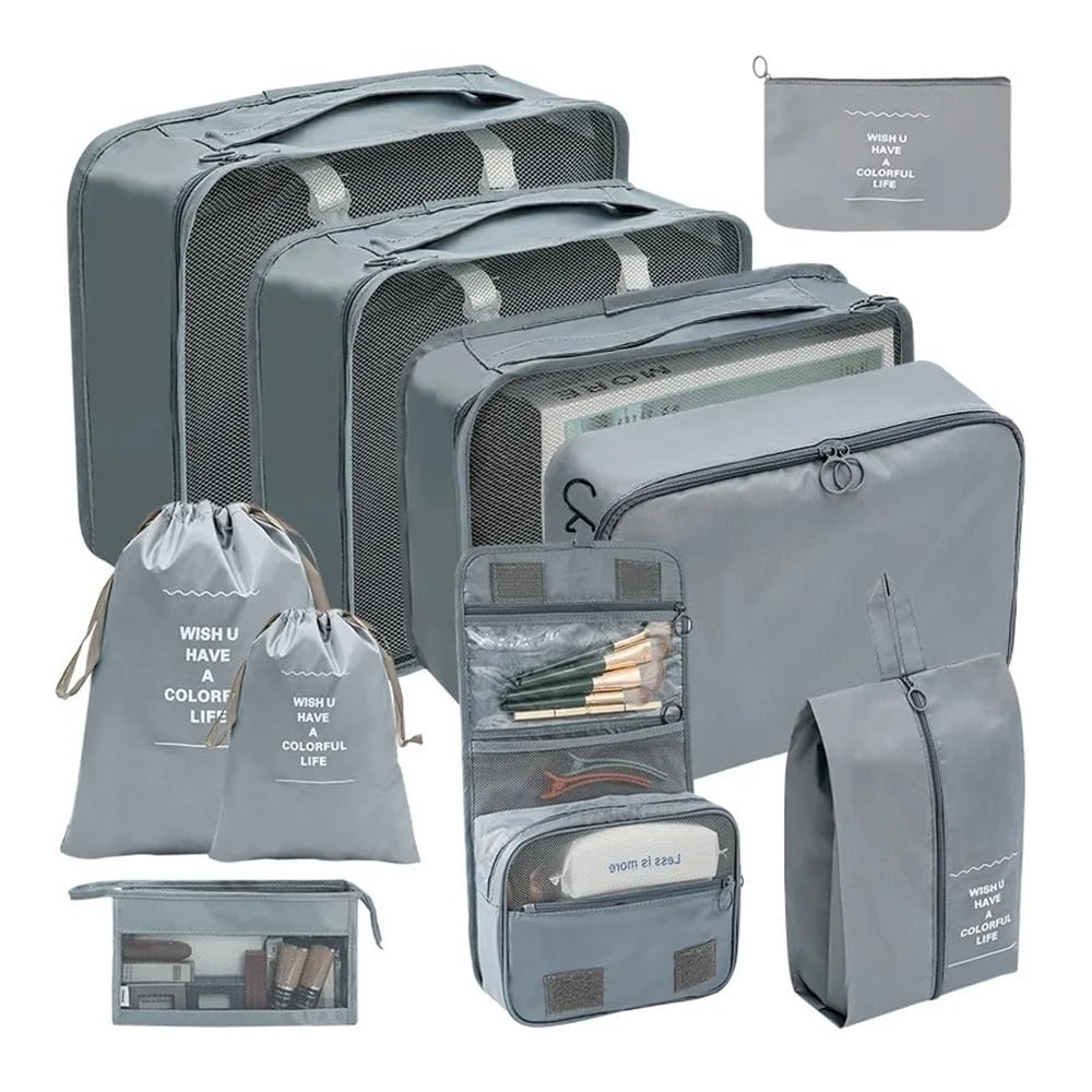 7/8/9/10 sacchetti per valigie, valigie, bagagli, vestiti, scarpe (10 pezzi, grigio)