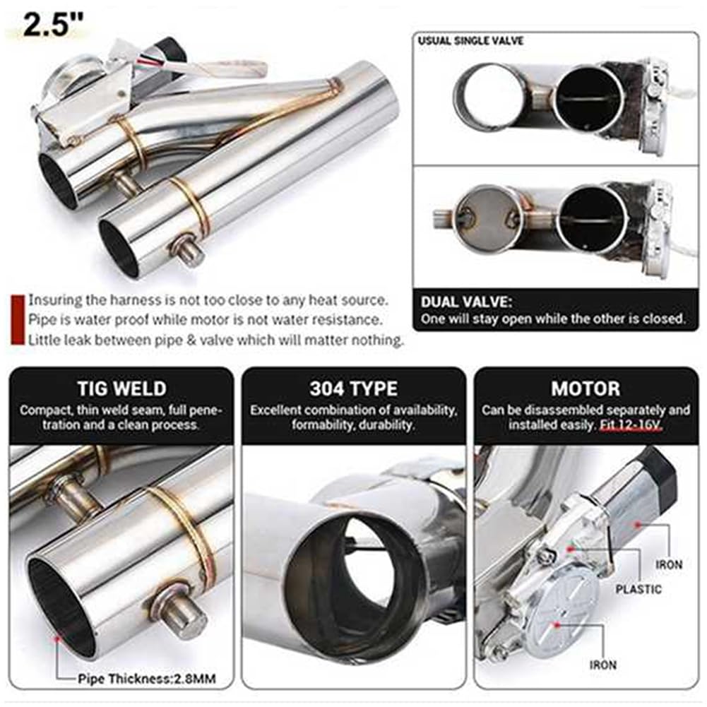 de Válvula de de Escape Eléctrico de Doble Válvula Universal de 2,5 Pulgadas Kit de Silenciador de Escape en y con Control Remoto Inalámbrico