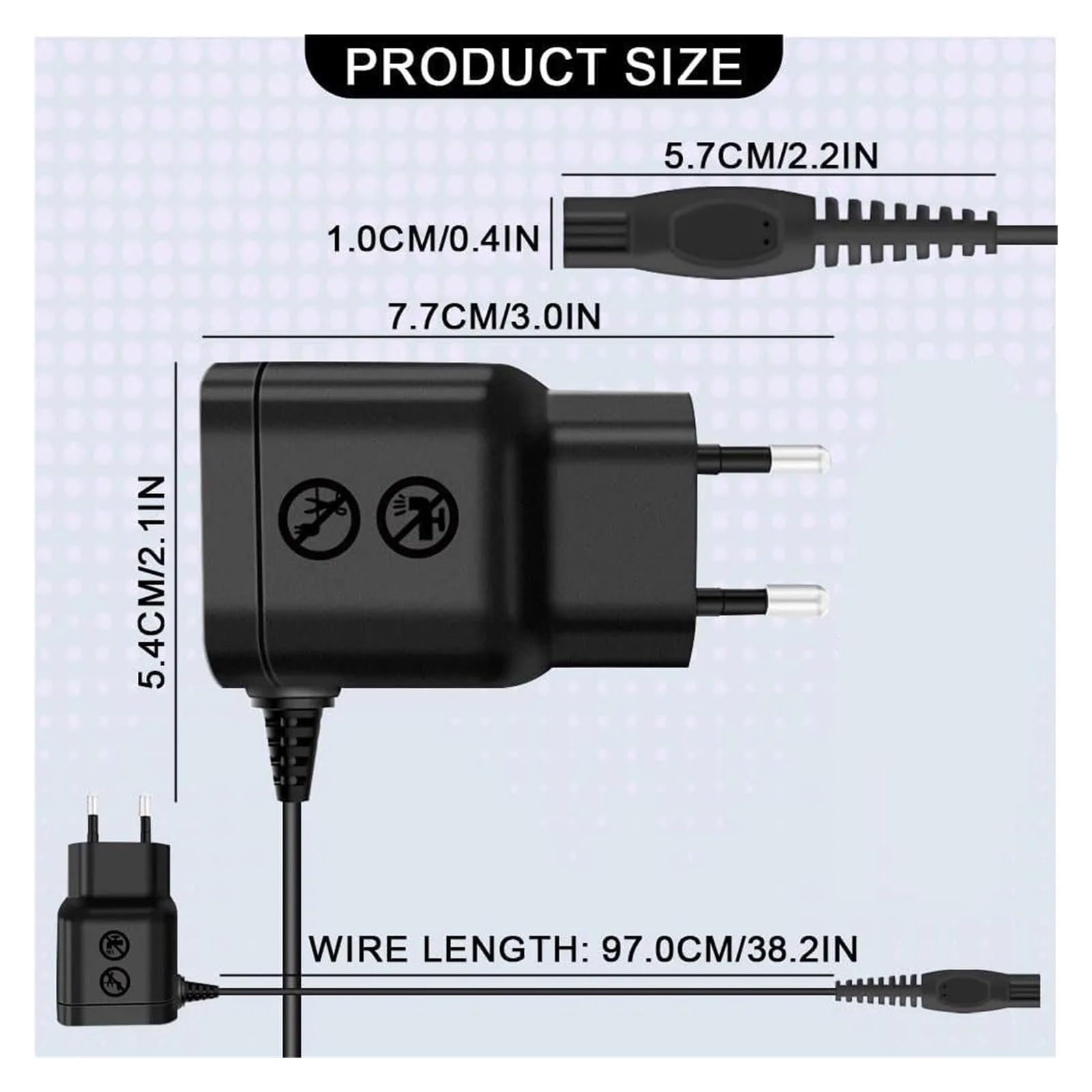Caricabatterie for Rasoio Adattatore for Rasoio Da Parete KVIFO 15V | Compatibile con Philips Compatibile con Norelco HQ8505 HQ8500 HQ560(15V EU 2 PCS)