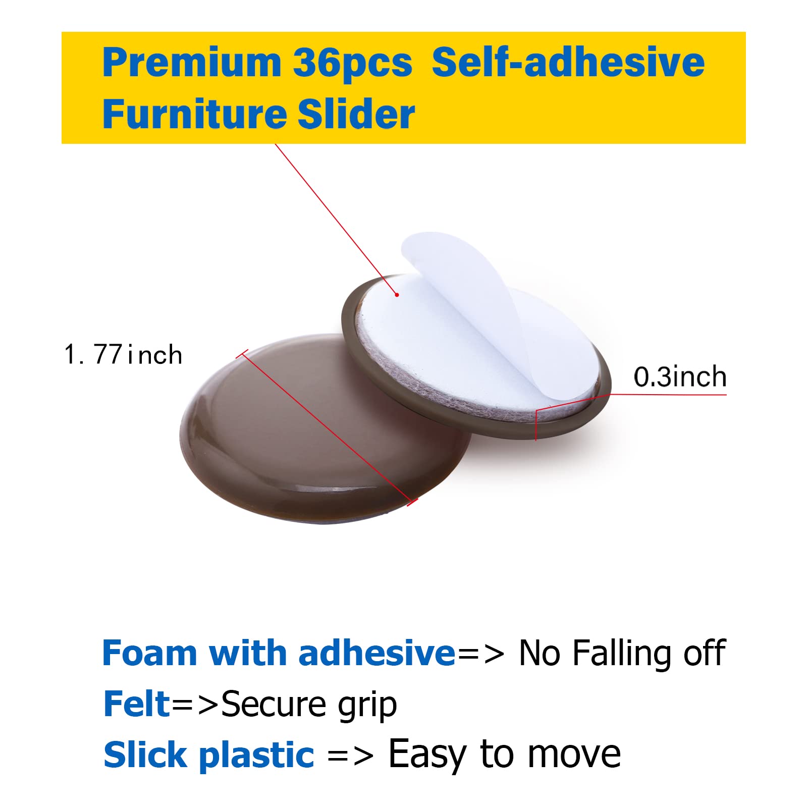36pcs Self-Adhesive Furniture Sliders 1-7 9 Furniture Moving Pads-Sticky Carpet Slider for Protect Carpeted Surface Furniture Carrier- Easily — view 2