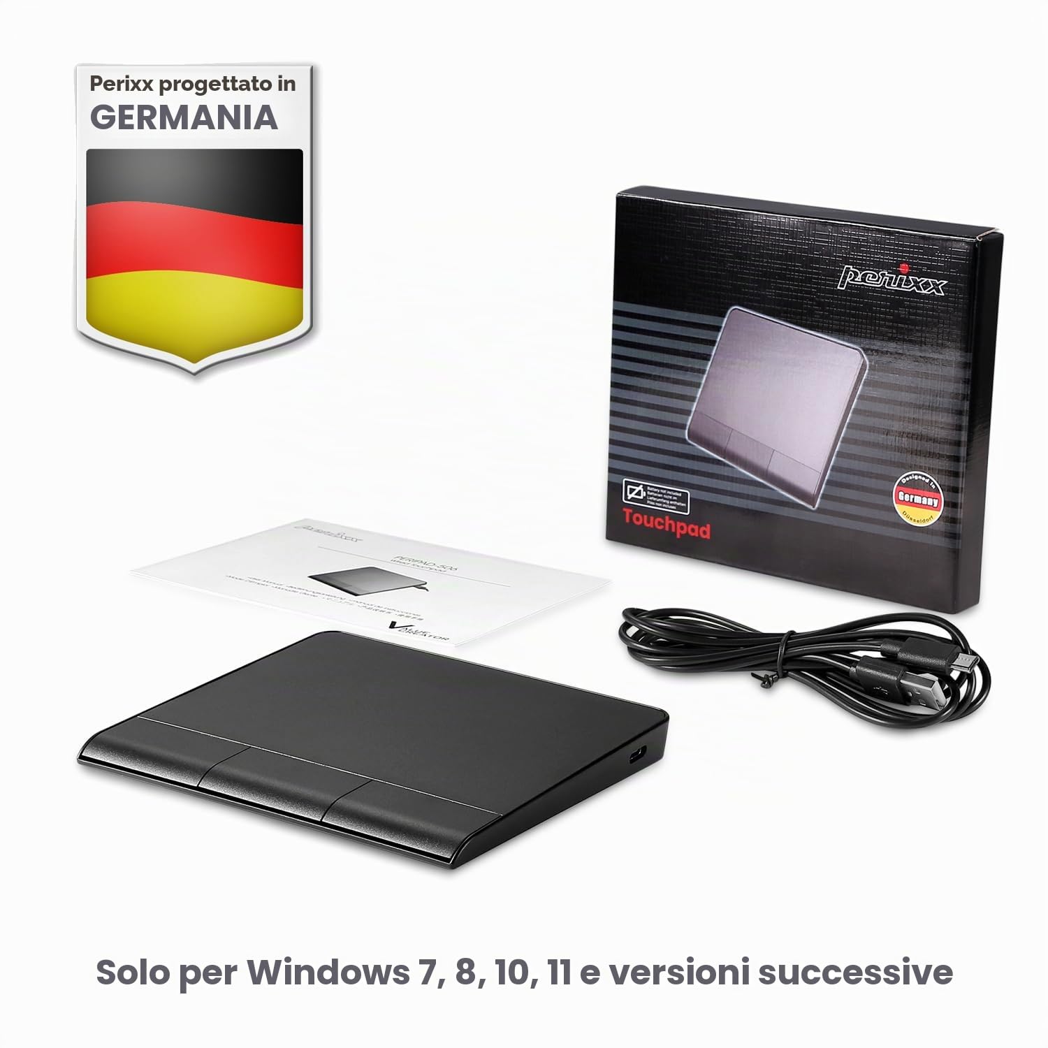 perixx PERIPAD-506 - Touchpad USB sottile con cavo, touchpad staccabile per desktop e laptop, misura grande, 13,5 x 11,6 x 1,4 cm, nero