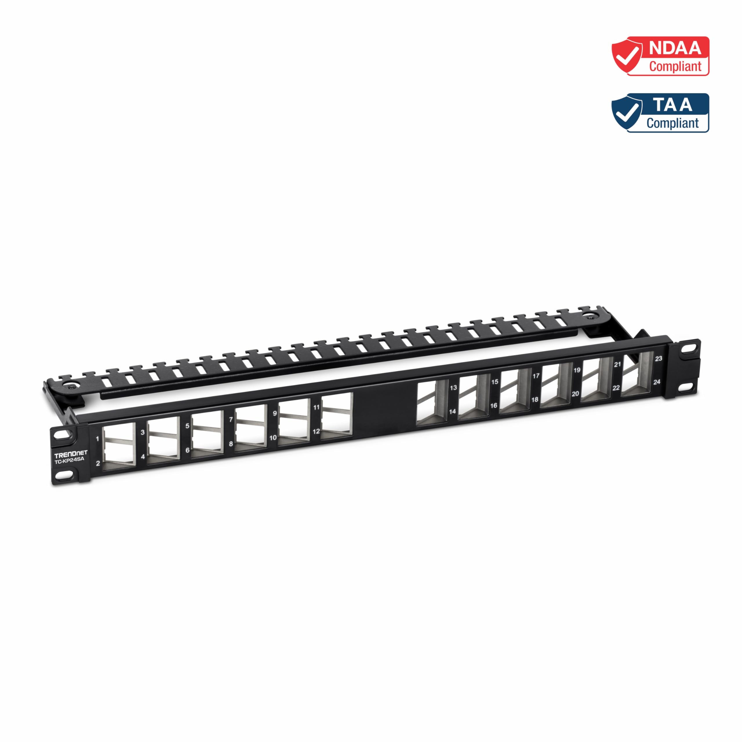 TRENDnet, TC-KP24SA, Panneau de Connexion Keystone blindé 1U Angulaire, Vierge et à 24 Ports, STP, Cat6A, Cat5, Cat5e, Cat6, Conception de Montage en Rack 19"