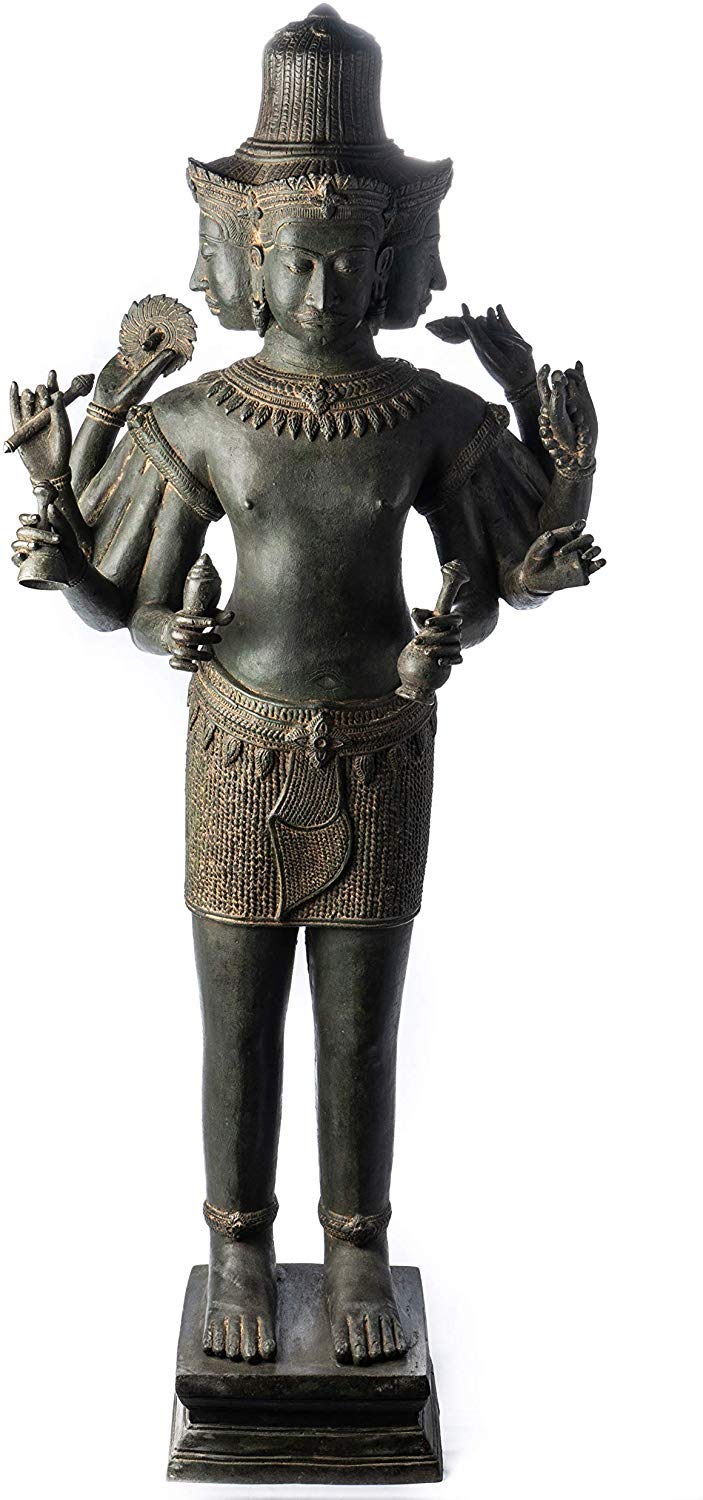 HD Asian ArtBrahma Statue - Large 19th Century Antique Standing Bronze Brahma - Hindu God Creation - 101cm/40