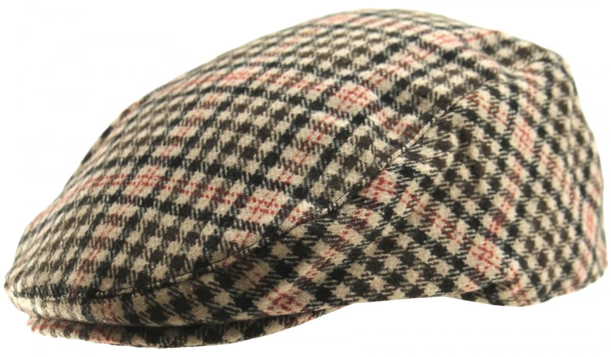 Tom Franks Wool Blend Mens Checked Flat Cap in Black, Size: Medium-Large