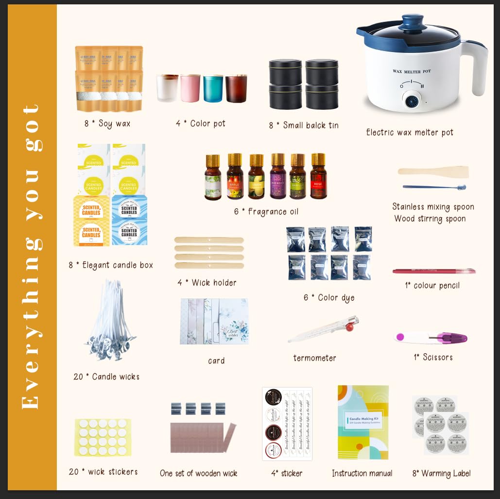 LINGQIAN Kit Fondoir cire Bougie Electrique, DIY Bougies Parfumées, Kit de fabrication de bougies pour toutes les étapes