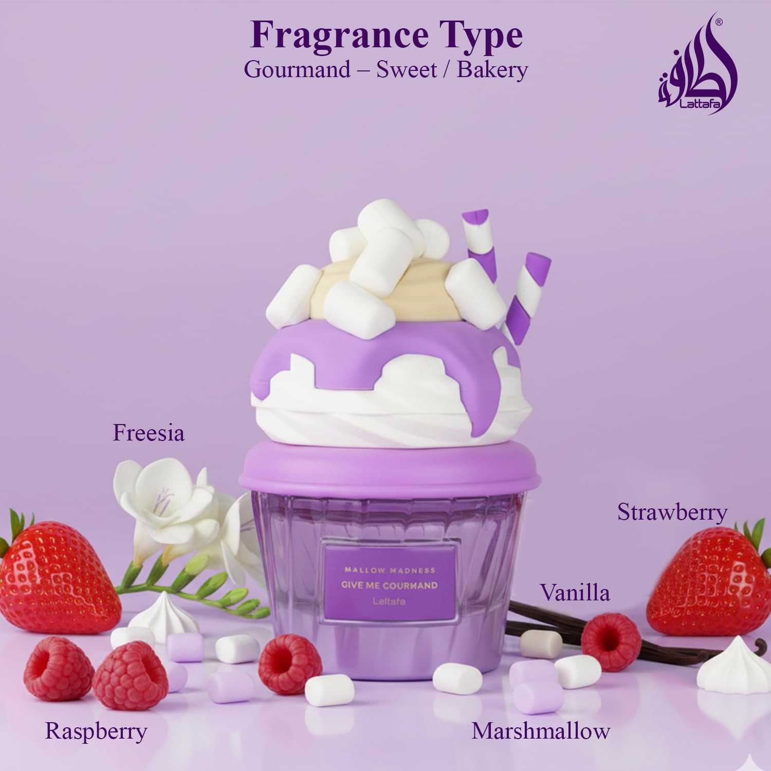 Lattafa Mallow Madness Eau de Parfum Give Me Gourmand Collection, Sweet Gourmand Fragrance, Marshmallow & Vanilla, Spray Form, 75ml, Long-lasting