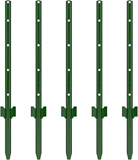 Fence Posts 5 Feet, Pack of 5, 3-4-5-6-7Ft Heavy Duty Garden Metal Steel Fence Post with U-Channel, No Dig Steel U Post Fencing for Lawn, Garden