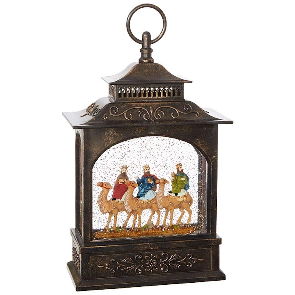 The 3 Wi Nativity Lighted Water Lantern with Swirling Glitter, 11 Inch