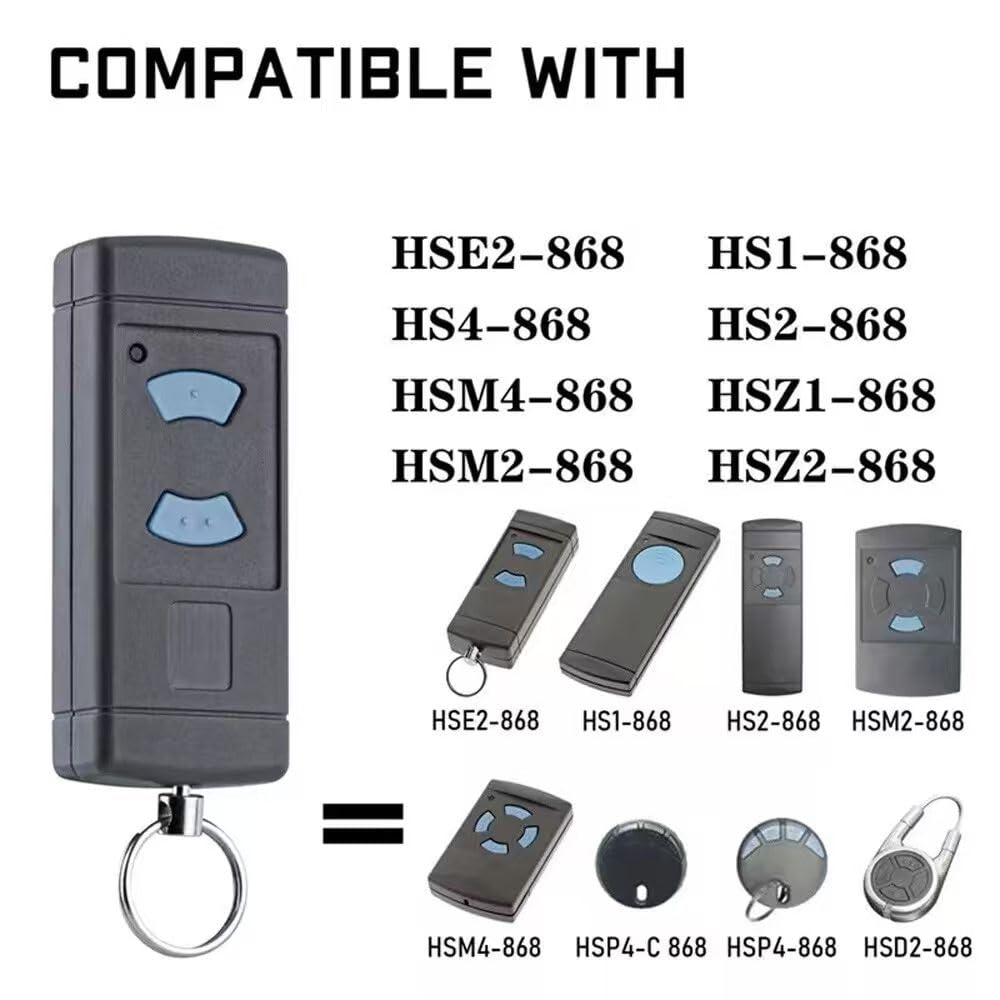 Emisor manual compatible con Hörmann, 868,3 MHz, repuesto para abridor de puerta de garaje Hörmann HSE2-868, HSM4-868, HS4-868, 2 canales, 2 unidades