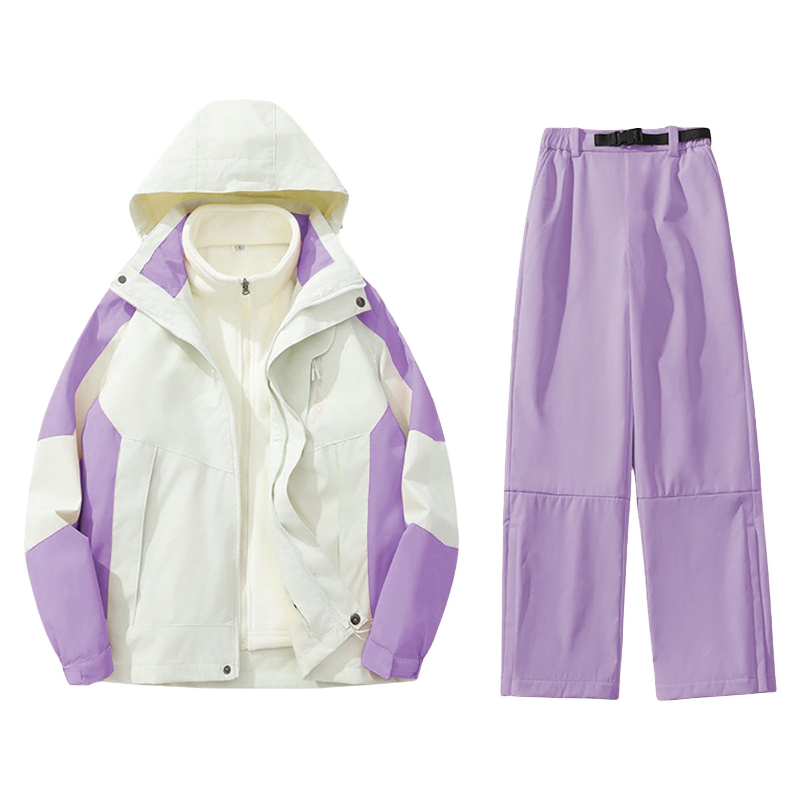 Generisch Damen Skianzug Winddicht Schneeanzug Langarm Ski Jacke mit Kapuze und Winterhose Bekleidungsset Ski Anzug Verdicken Schneemantel Schneehose 2-teiliges Sett, zum Skifahren und Winter