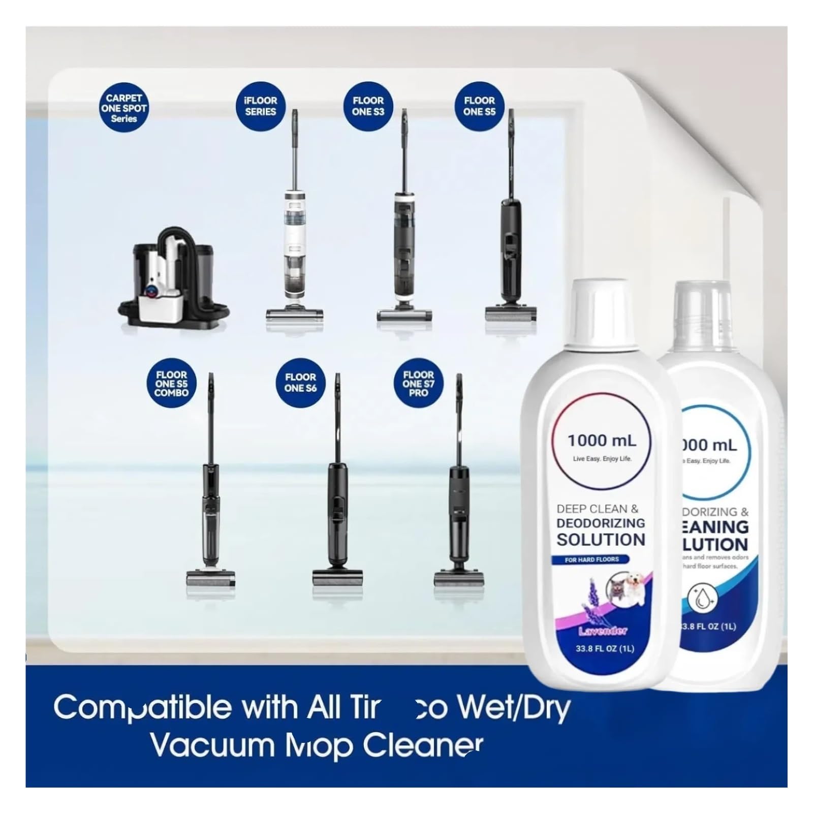 Pack De 2 Soluciones De Limpieza Para Suelos 1L, Recarga De Detergente, Compatible Con Tineco Floor One S7 S6 S5 S3 Todas Las Series Los Aspiradores Húmedo-secos