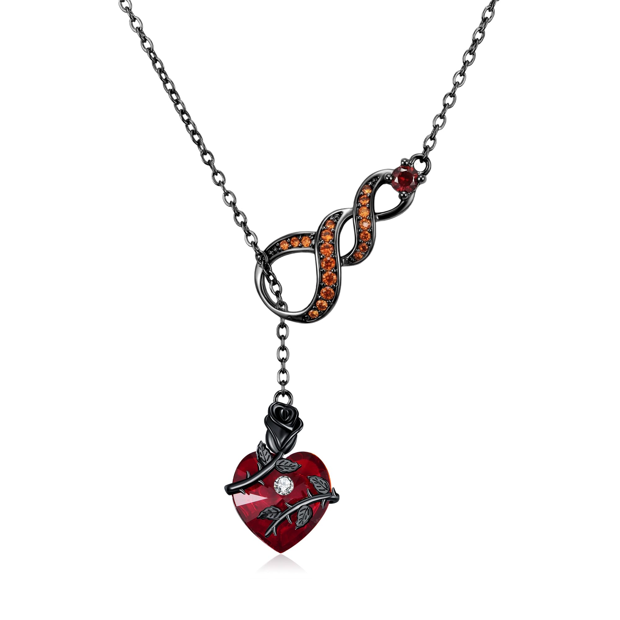 DAYLINLOVE Schwarze Rose 925 Sterling Silber Gothic Rot Herz/Kreuz Anhänger Halskette Goth Rose Schmuck Geschenk für Damen Mädchen Frauen Mutter