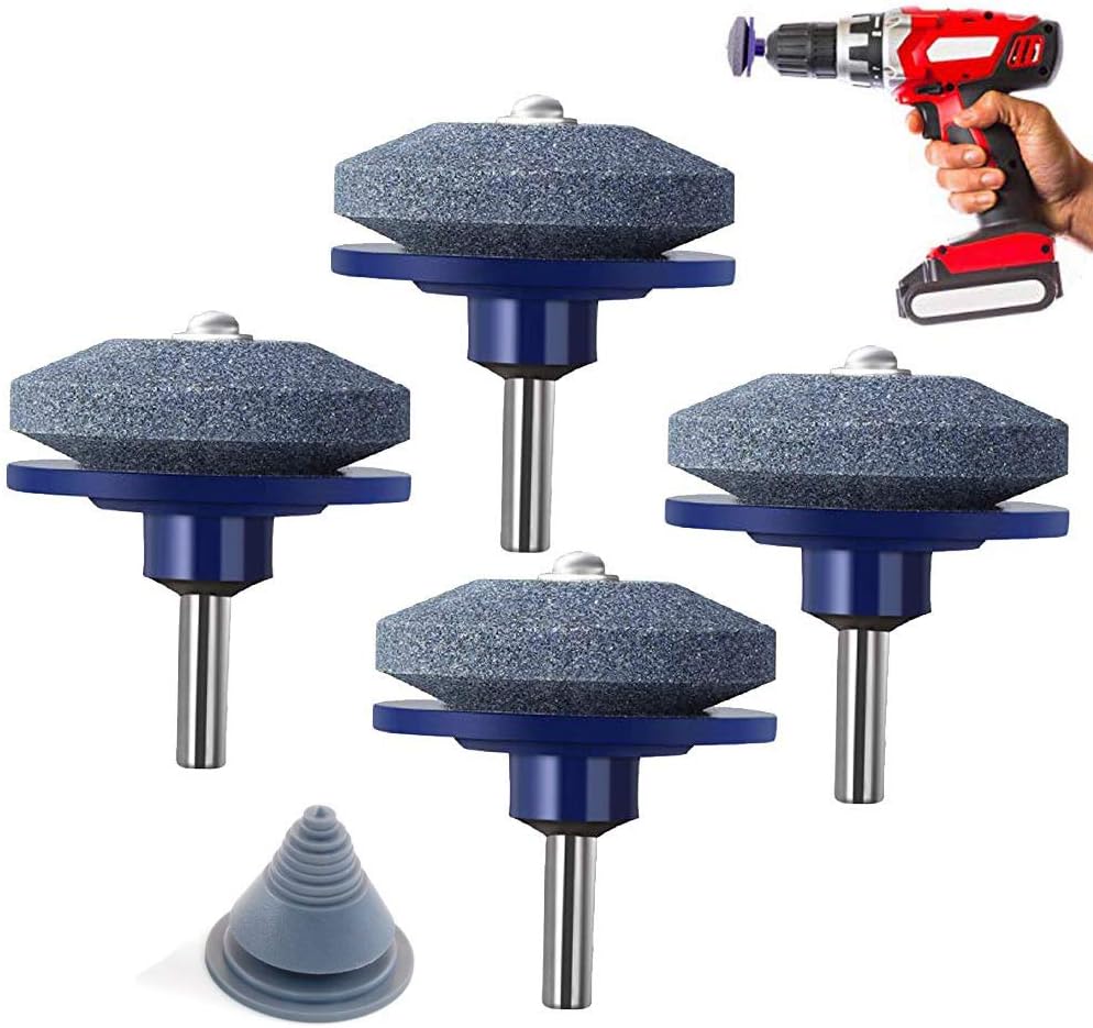 4 Packs Lawn Mower Blade Sharpener for Drill with 1 Pcs Lawn Mower