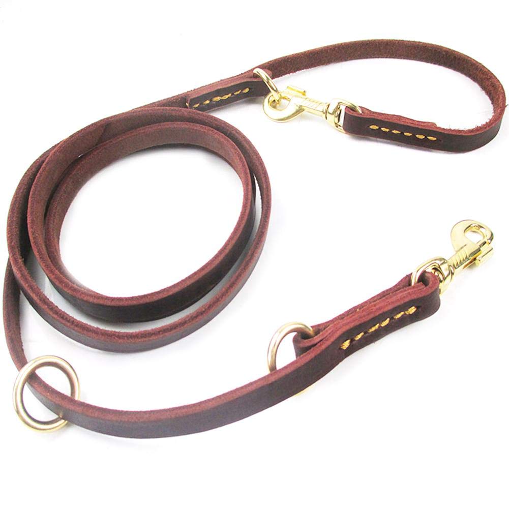 Hundelederband Leder Hundeseile Mehrfach Verstellbar, Hundeleine aus Leder Dopelleine mit komfortablem Gepolsterter Griff für Zwei Hunde 230x1.2 cm