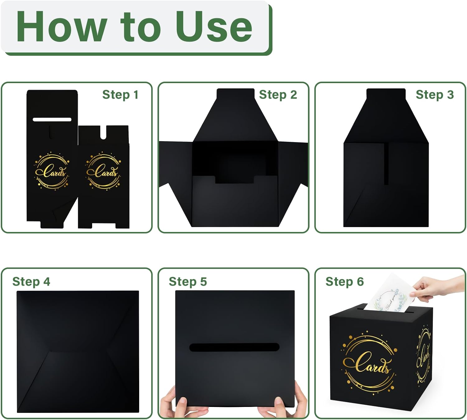 Black and Gold Foil Card Box for Party, 8.7", 1 Pack