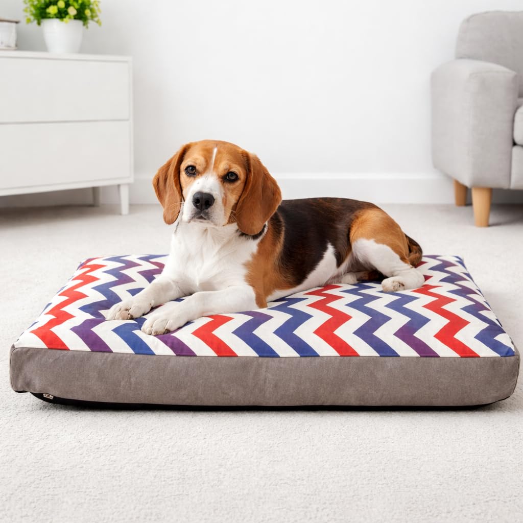 Hometex Luxury Geometric Design Dog Bed Box Pillow - Washable Cover (S, M, L, XL Size) (XL, Zigzag)