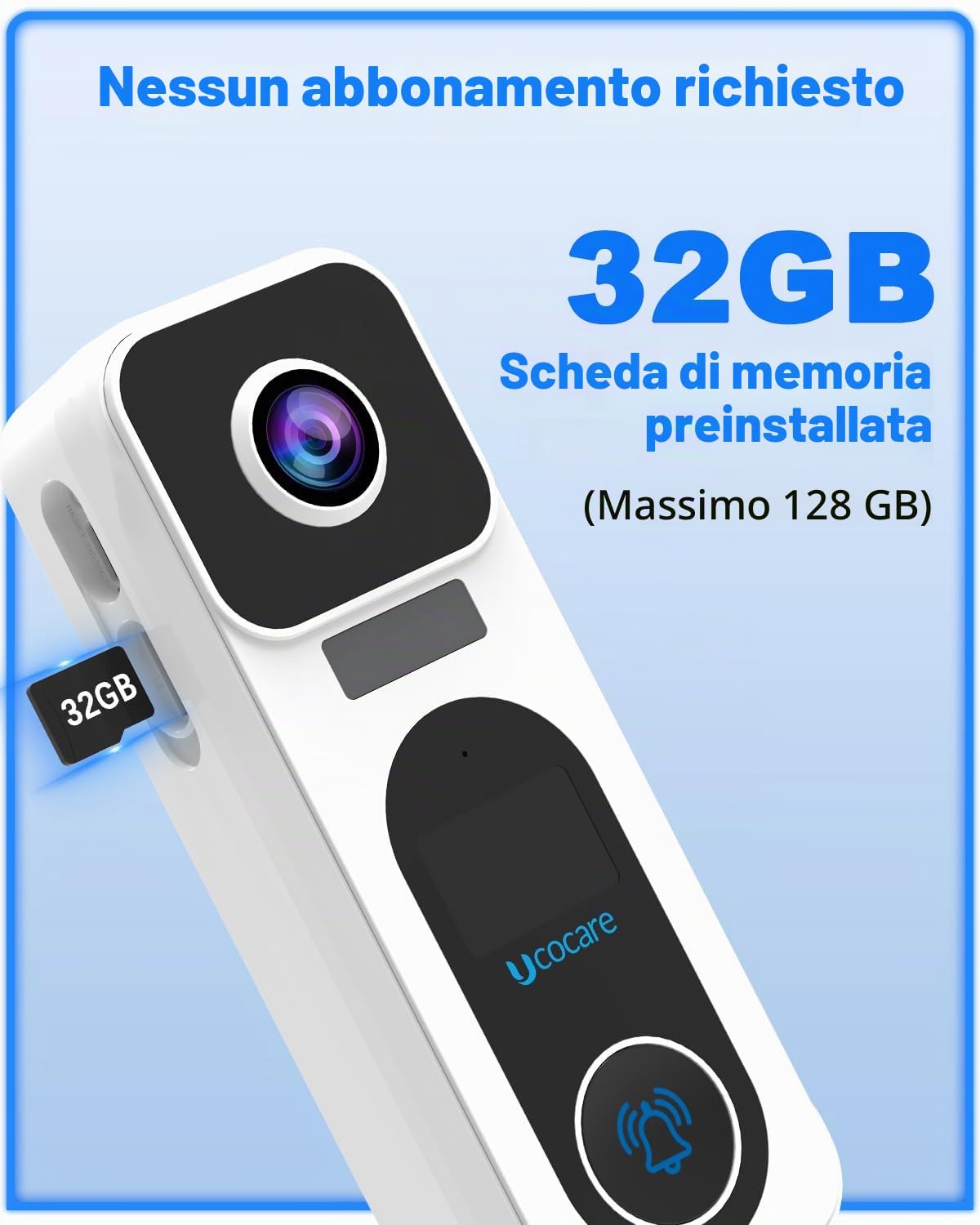 UCOCARE 4MP Citofono senza fili da Esterno, WiFi Campanello, Video Citofono con Telecamera, Scheda Memoria 32 GB Inclusa, Nessun Canone Mensile, Rilevamento Movimento, Visione Notturna, Videochiamata