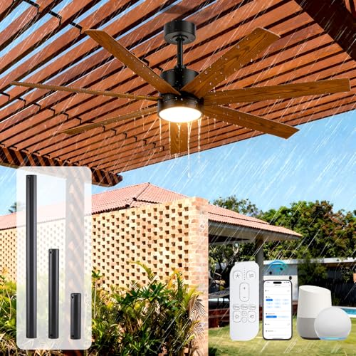 ETL Wet Rated Outdoor Smart Ceiling Fan with Lights, 56" All Weather Waterproof Fans for Patios, Alexa WIFI/Remote Control, High CFM 7 Walnut Blade with UV Coating, for Exterior Gazebo Porch Pavilion
