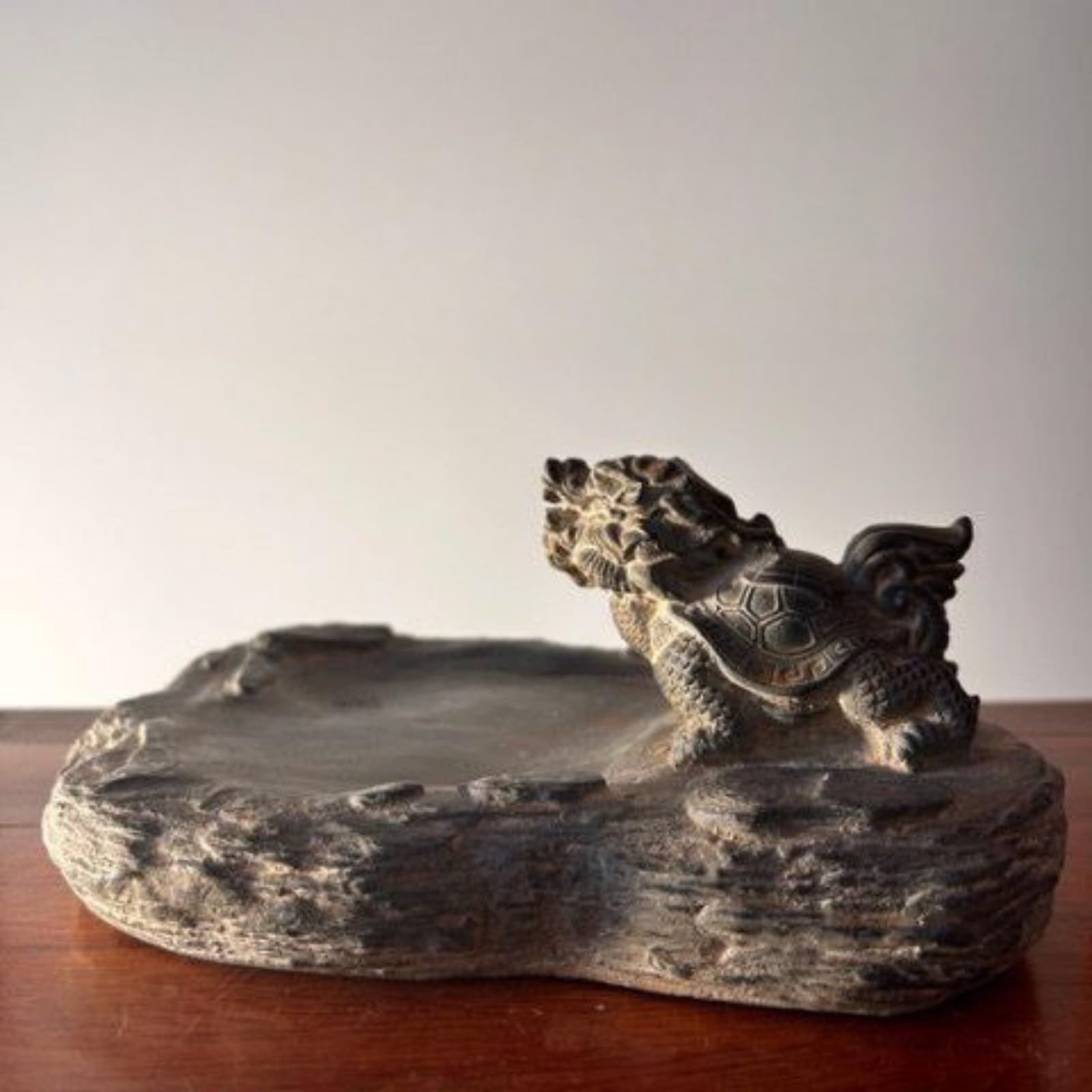 Pierre à encre en forme de tortue dragon de style chinois, 20 cm, calligraphie artisanale, décoration de style antique