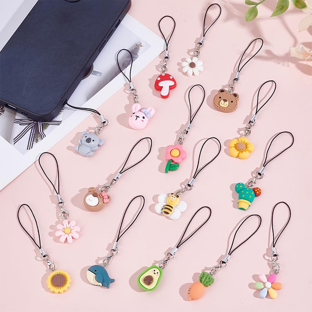 16Pcs Cute Resin Phone Charms Strap Bear Bunny Koala Mushroom Bee Flower Phone Charms Kawaii Animal Cellphone Lanyard Pendants for Keychain Cellphone Case Backpack Purse Decoration - Image 4