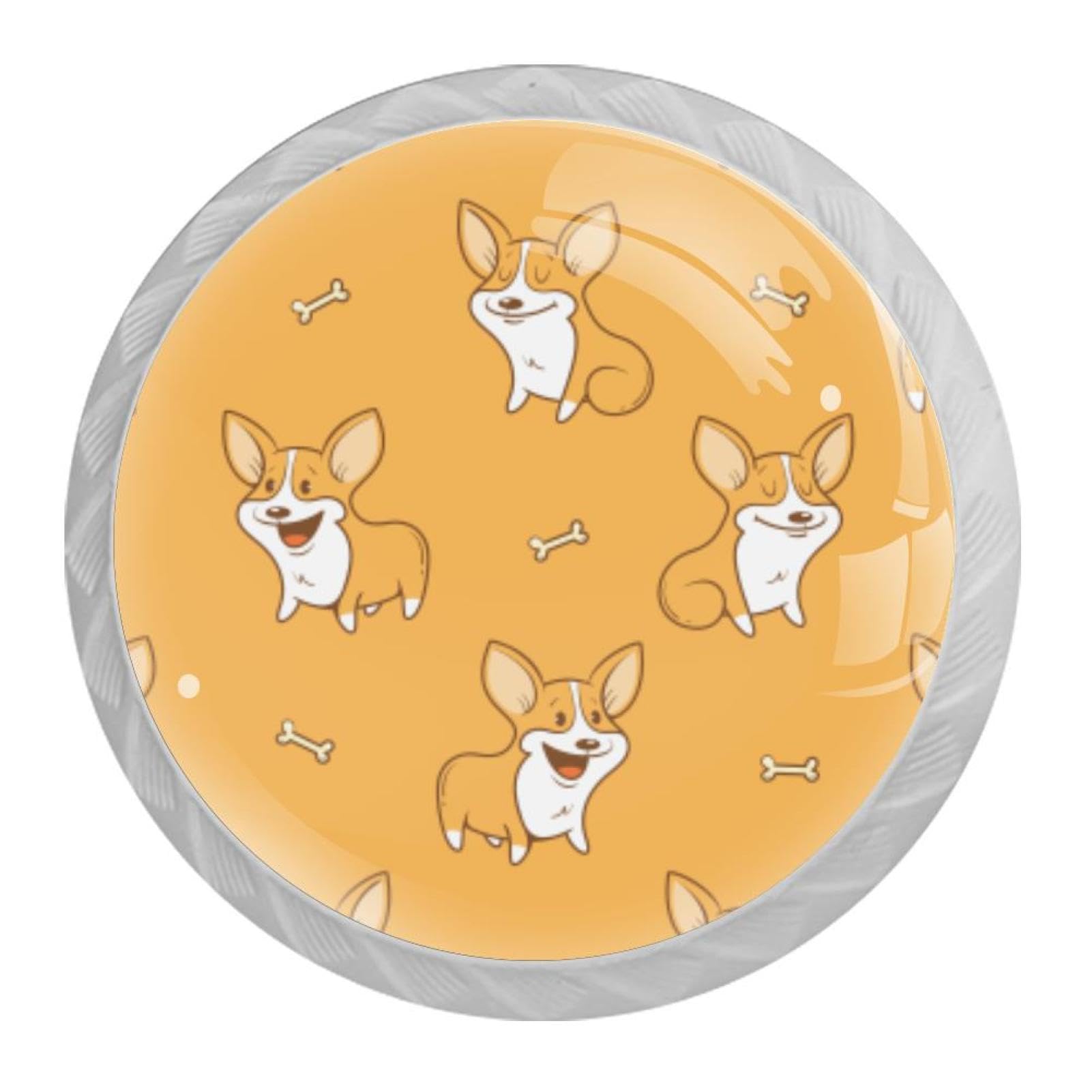 Tqmspg Multi12 4 Pieces Drawer Pulls Cute Corgi Dog Door Knobs Dresser Handles For Kitchen Wardrobe Cupboard Hardware Furniture