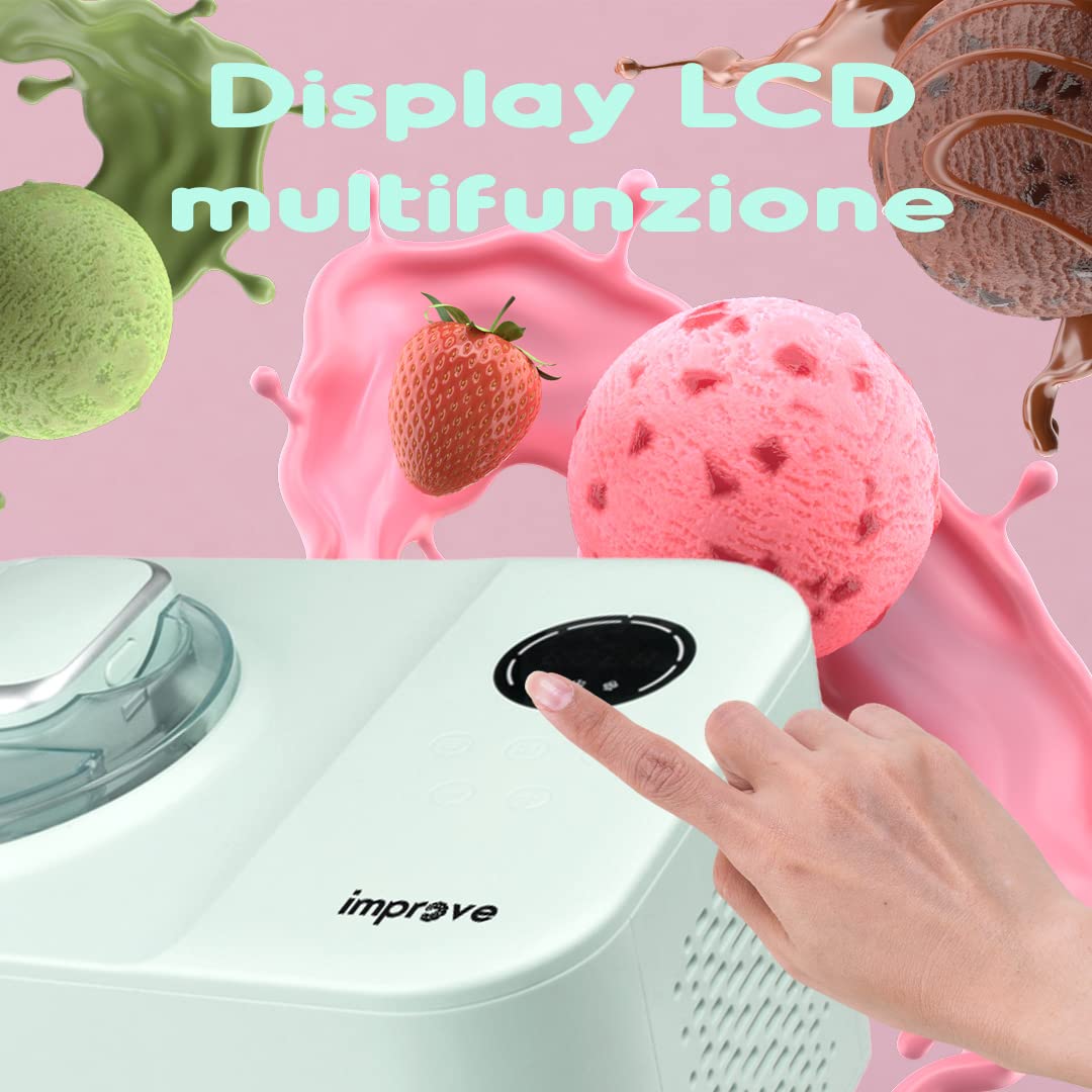 Improve Gelatiera con Compressore Professionale Autorefrigerante, Cestello Antiaderente 1,2L,Timer regolabile, Display LED Touch, IMPGE12A Suggerisci una modifica