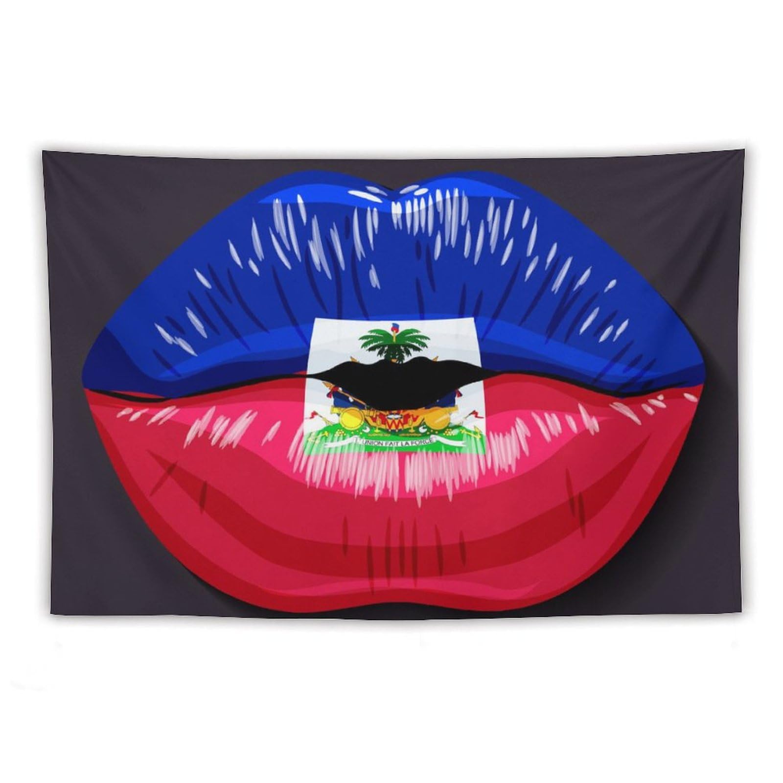 XingFox Haiti Flag Lips Tapestry Wall Hanging, National Flag Art Wall Decoration Tapestry, For Bedroom Living Room Dorm Home Decoration, 40"x60"