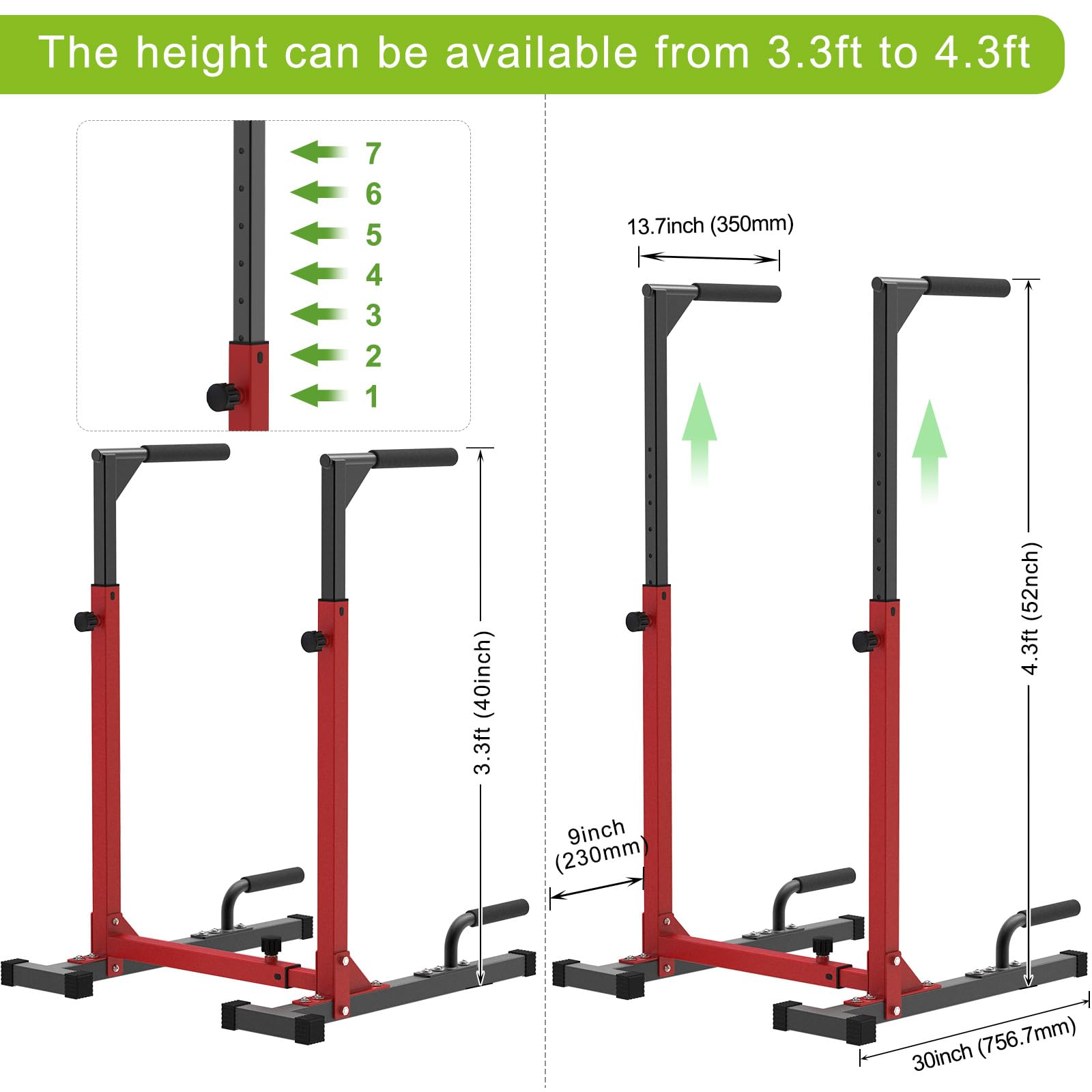SELEWARE Barre de Dips Robuste, Station de Dips Robuste Avec Hauteur Réglable, Barres Parallèles Multifonctions pour Entraînement de Force à la Maison