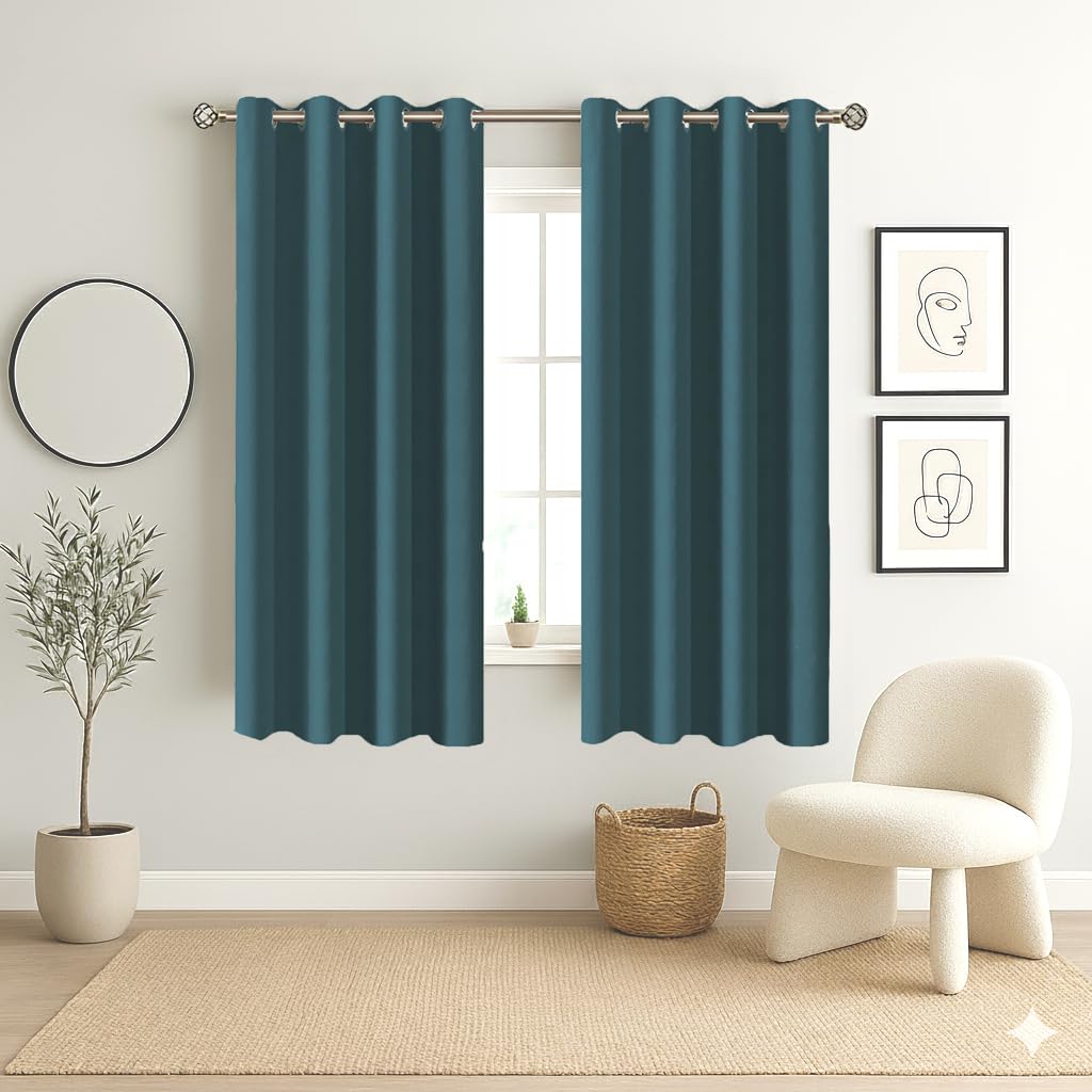 Homestan Blackout Window Curtains 5 Feet Long Set of 2, Prussianblue