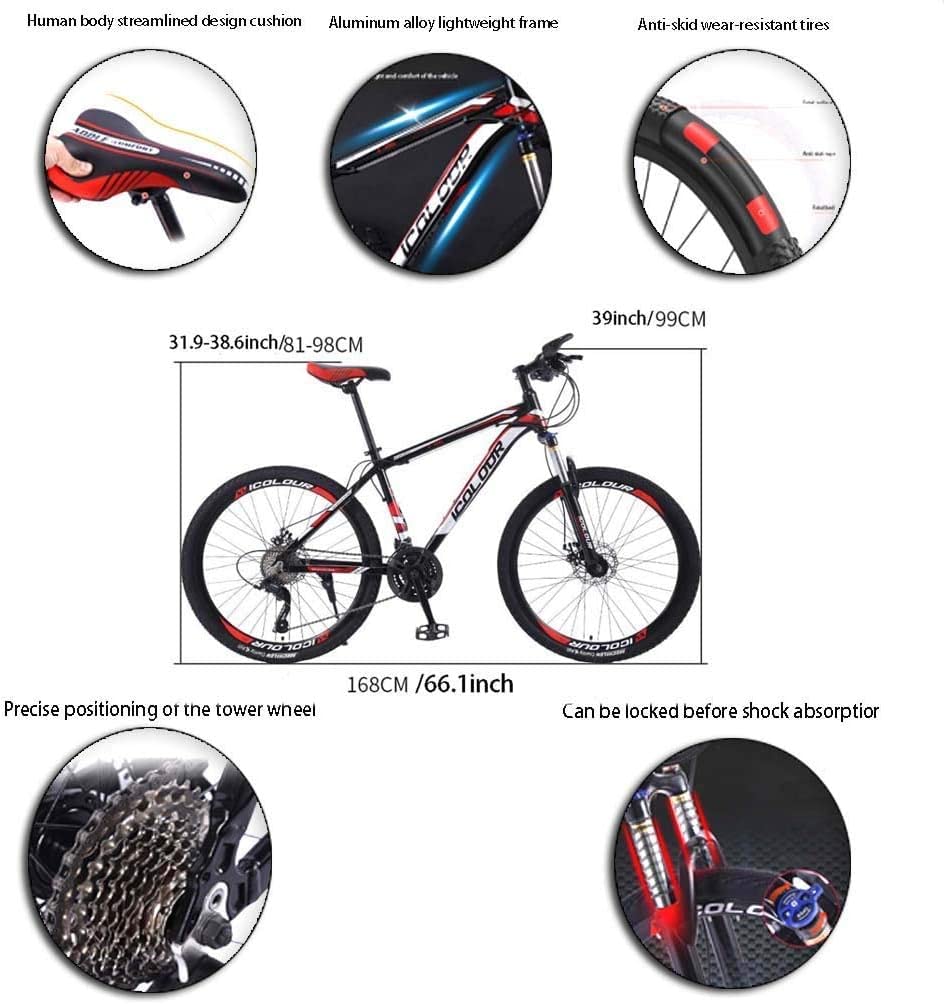 Fahrrad, 26-Zoll-Mountainbike, Doppelscheibenbremse, Trek-Bike, Rahmen/Räder aus Aluminiumlegierung, Strand-Schneemobil-Fahrrad, Rot, 24-Gang Sport & Freizeit