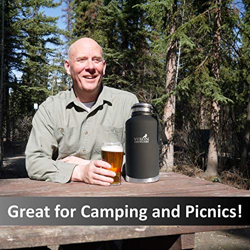 Yukon Growlers Insulated Beer Growler – Keeps Beer Cold and Carbonated for 24+ Hours – Keeps Drinks Hot for 12 Hours – Stainless Steel Water Bottle with Improved Leak Proof Lid – 64 oz