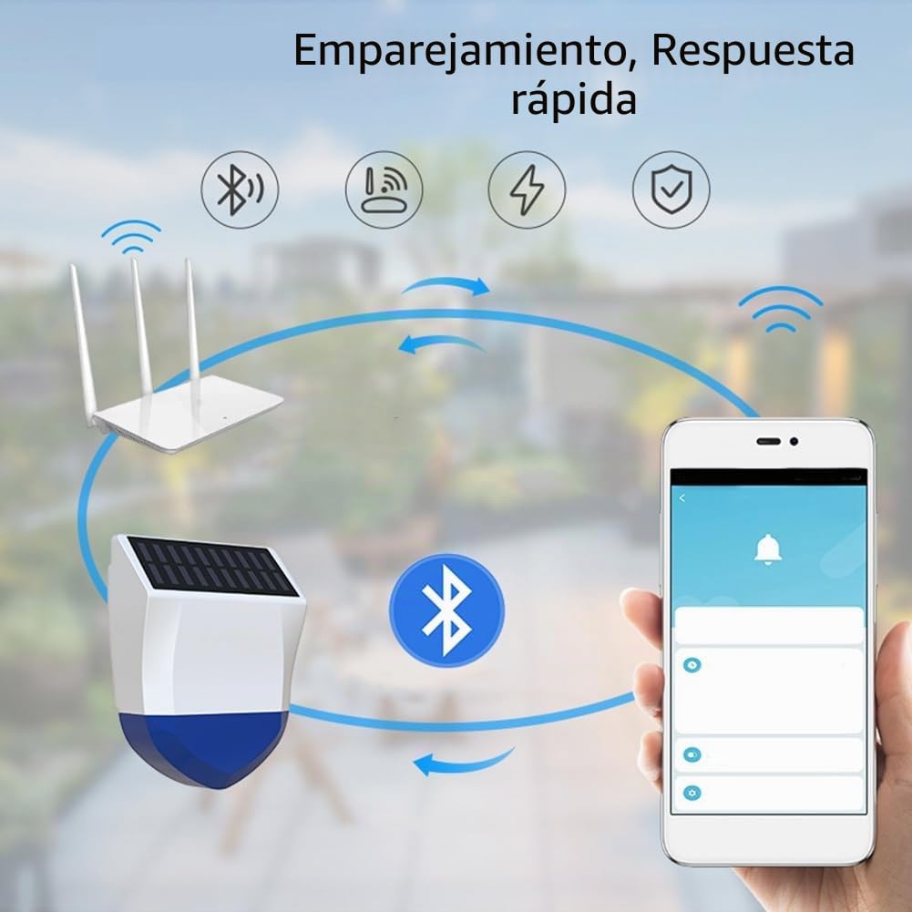 Tuya WiFi Sirena Alarma Exterior Sonido y Luz Alarma Impermeable Solar Sonido Luz Alarmas