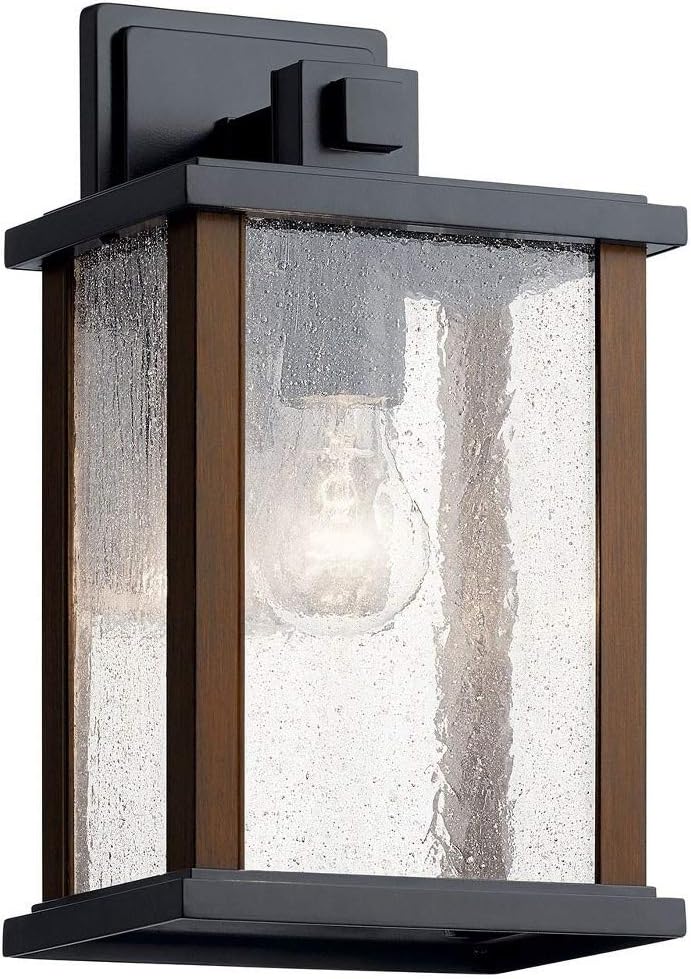 Marimount 12.75" Black and Wood Outdoor Wall Sconce with Clear Glass